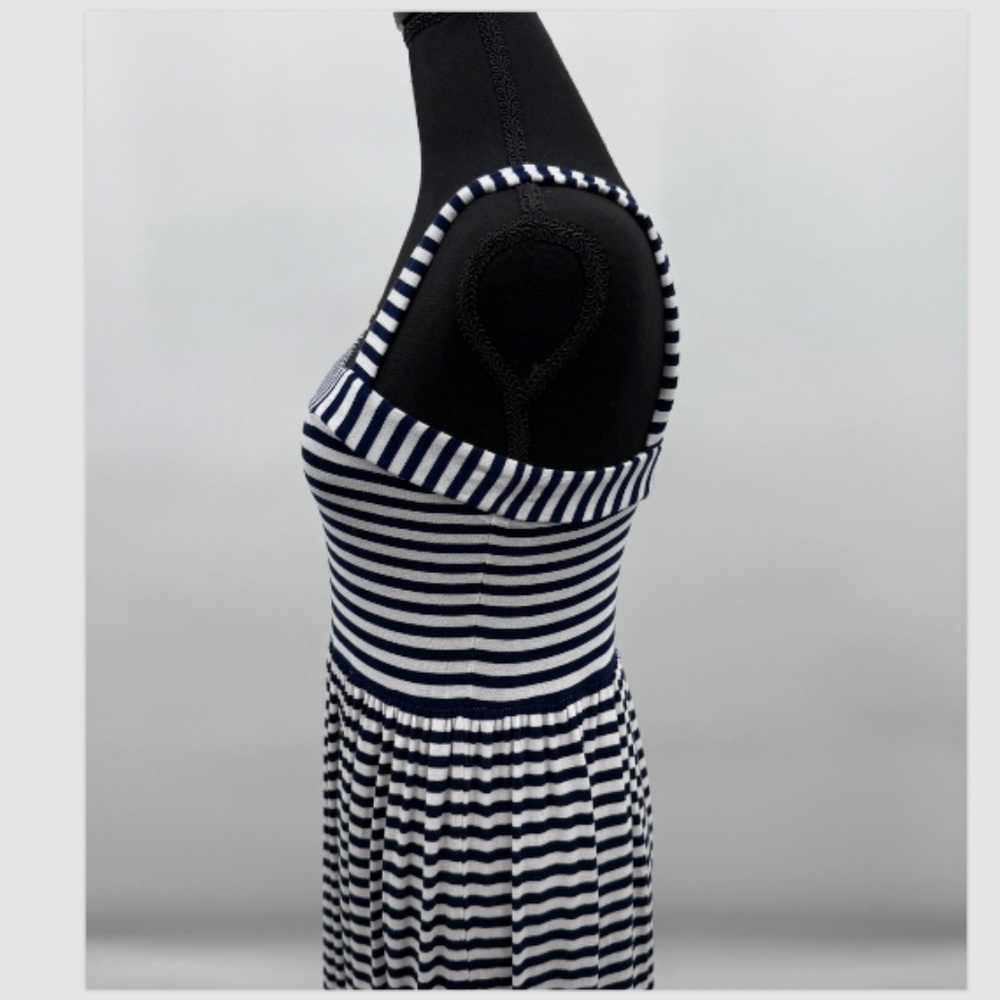 Loft Dress Women XS Petite White Blue Striped Sleeveless Long Coastal Nautical - Picture 4 of 11